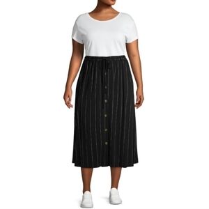 Terra & Sky Plus Skirt Button Front‎ Maxi Black Stripe Sizes 0X.